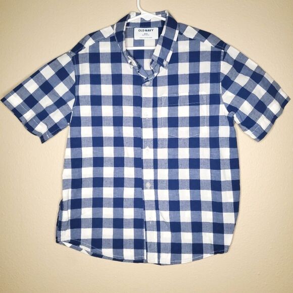 Old Navy Boy Short Sleeve Flannel Gingham Built-in Flex Button Up Shirt Size M 8 - Picture 1 of 8